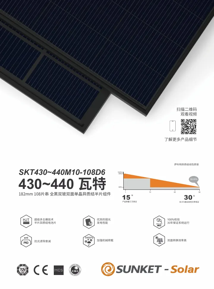 SKT430~440M10-108D6（全黑双面，黑网格背玻1.6mm） 中文技术规格书封面