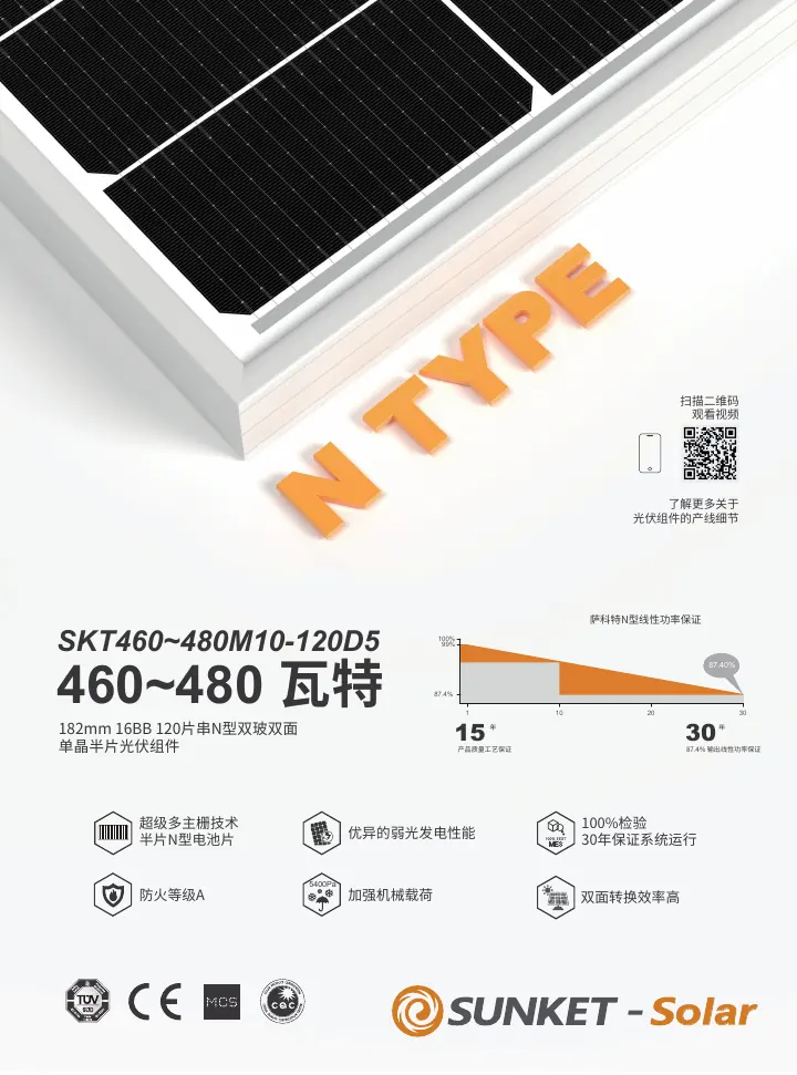 SKT460~480M10-120D5（常规双玻，白⾊⽹格背玻2mm） 中文技术规格书封面